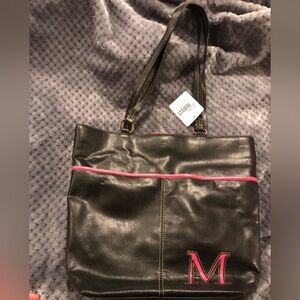 NWT:Liz Claibourne monogram M purse black with hot pink M